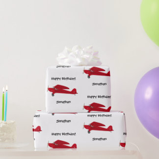 Vintage Red Airplane Happy Birthday Wrapping Paper