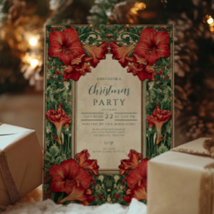 Vintage Red Amaryllis Botanical Christmas Invitation