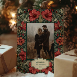 Vintage Red Amaryllis Botanical Christmas Photo Holiday Card