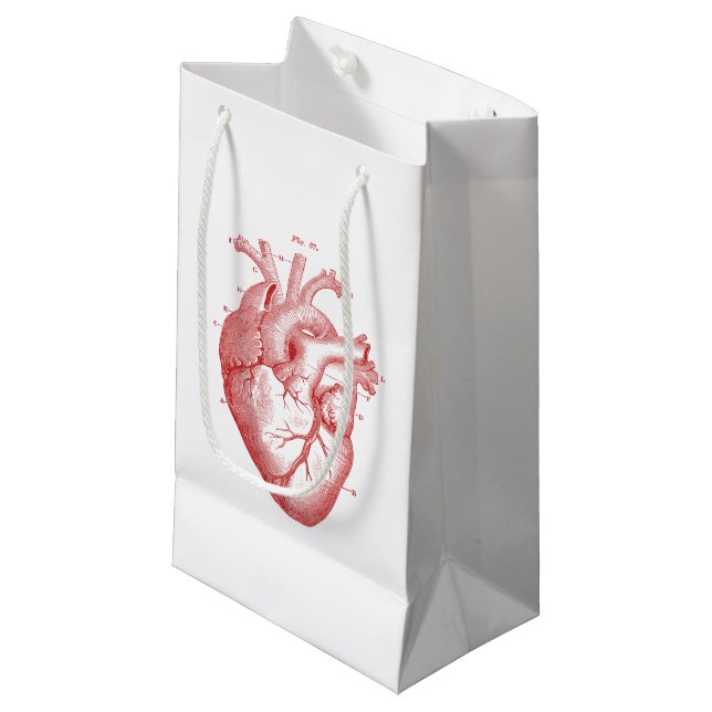 Vintage Red Anatomical Heart Small Gift Bag (Front Angled)