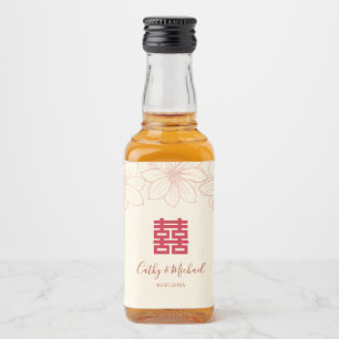 Vintage red and beige floral Chinese wedding Liquor Bottle Label