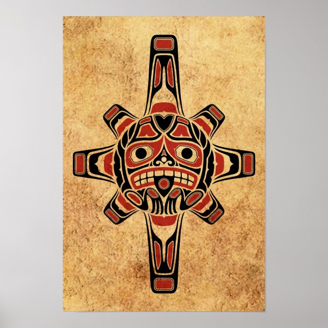 Vintage Red and Black Haida Sun Mask Poster (Front)