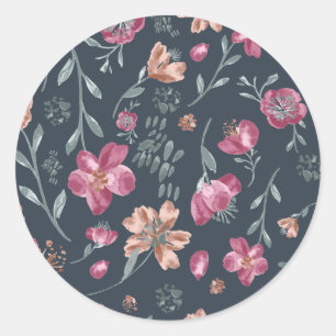 Vintage Red and Brown Fall Flowers Pattern Classic Round Sticker