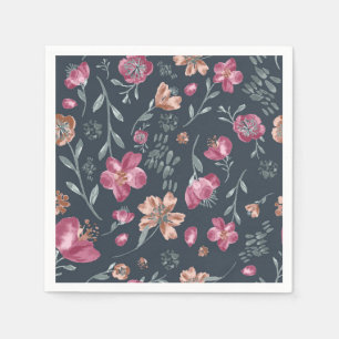 Vintage Red and Brown Fall Flowers Pattern Napkin