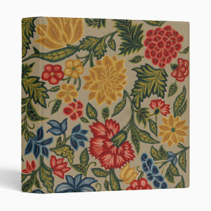 Vintage Red and Gold Crewel Floral Pattern Binder