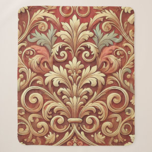 Vintage Red and Gold Damask Pattern Sherpa Blanket