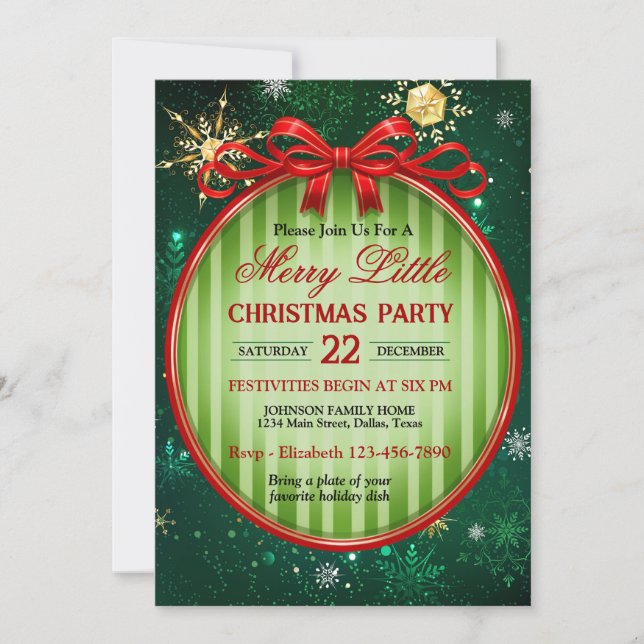Vintage Red and Green Christmas Party Invitation (Front)