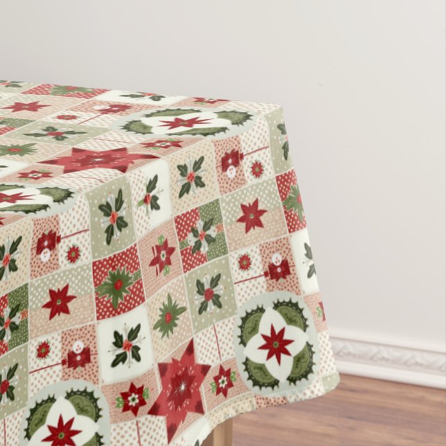 VINTAGE RED AND GREEN CHRISTMAS PATCHWORK TABLECLOTH (In Situ)