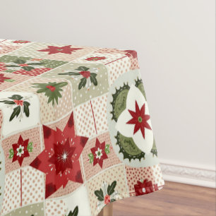 VINTAGE RED AND GREEN CHRISTMAS PATCHWORK TABLECLOTH