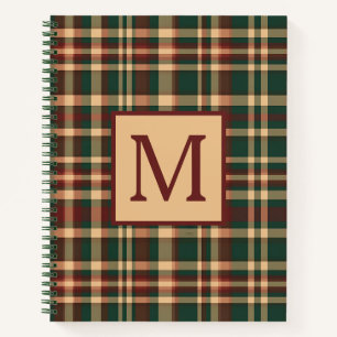 Vintage Red and Green Christmas Plaid Monogram Notebook