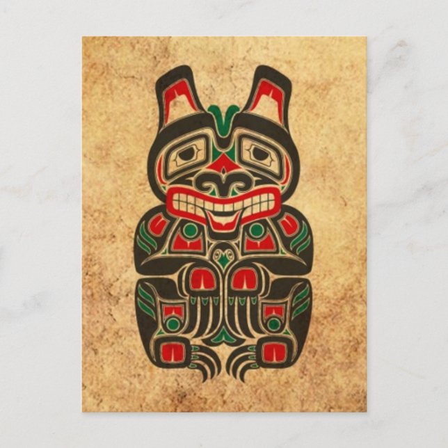 Vintage Red and Green Haida Spirit Bear Postcard (Front)