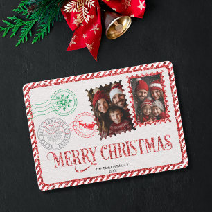 Vintage Red and Green Letter Photo Merry Christmas Holiday Card