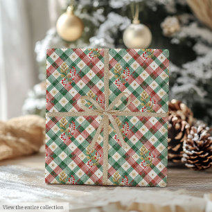 Vintage red and green watercolor plaid holiday wrapping paper