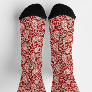 Vintage Red and Ivory Floral Paisley Socks
