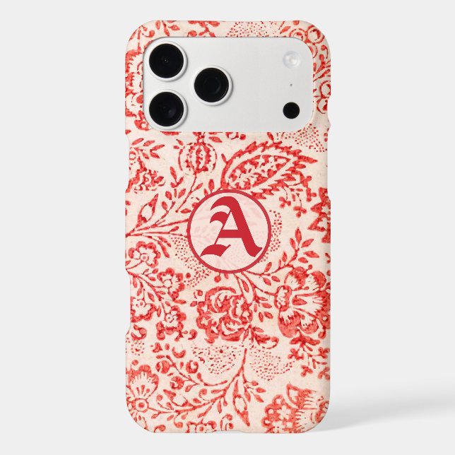 Vintage Red and Pink  Damask Personalized iPhone (Back)