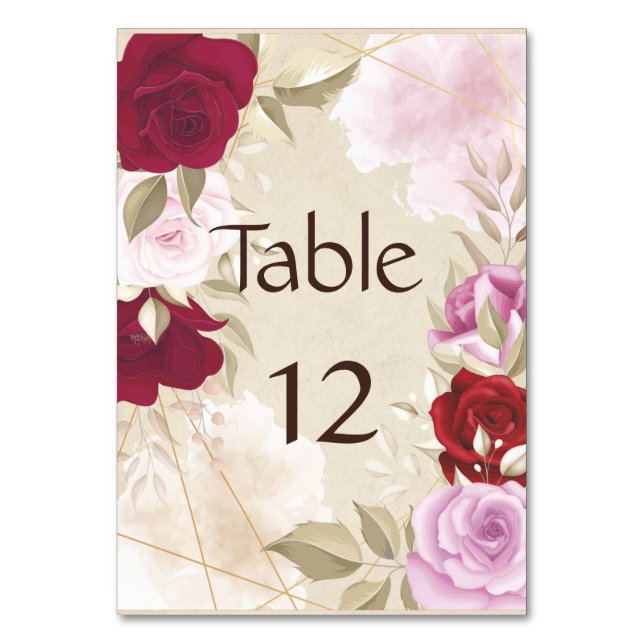 Vintage Red and Pink Rose Frame Table Number (Front)