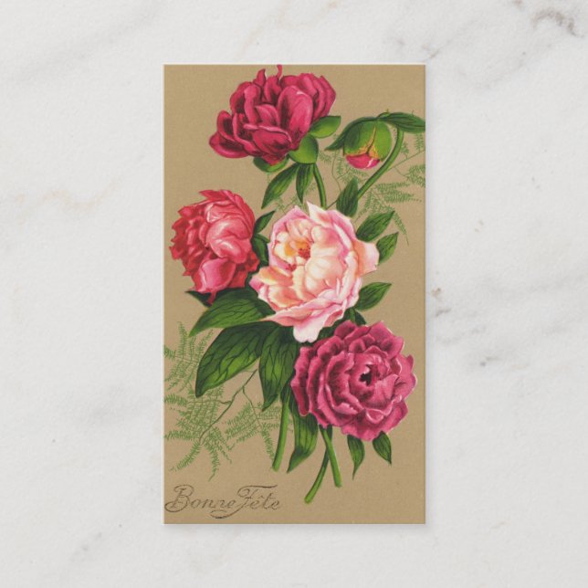 Vintage, Red and Pink Roses Business Card (Front)