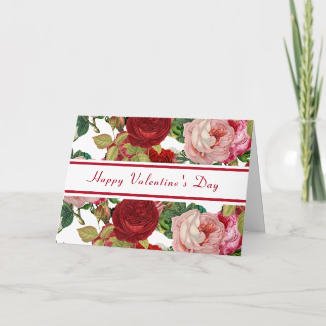 Vintage Red and Pink Roses / Valentine's Day Card (Front)