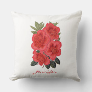 Vintage Red and White Azalea Indica Floral Throw Pillow