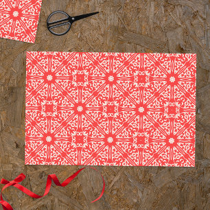 Vintage Red and White Baroque Arabesque Pattern Tissue Paper