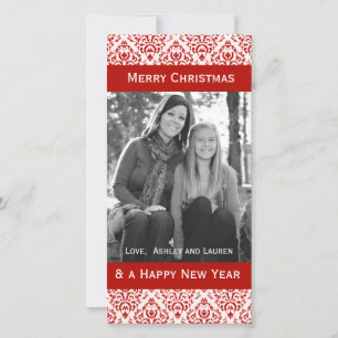 Vintage Red and White Christmas Damask Holiday Card