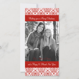 Vintage Red and White Christmas Damask Holiday Card