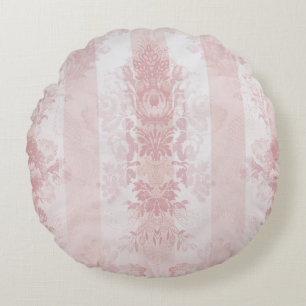 Vintage Red and White Damask Stripes on Satin Round Pillow