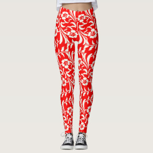 Vintage Red and White Floral Leggings