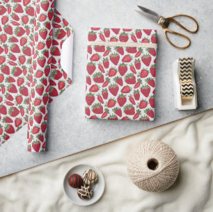 Vintage Red and White Strawberries Wrapping Paper