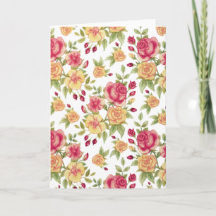 Vintage Red and Yellow Roses and Rose Bud Pattern Card