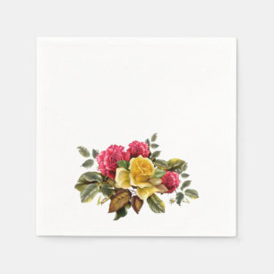 Vintage Red and Yellow Roses Floral Napkin
