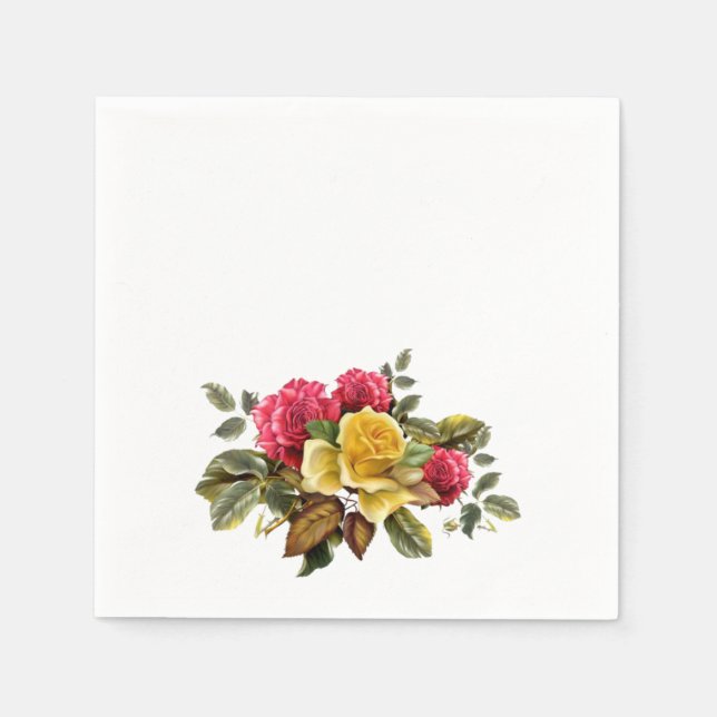 Vintage Red and Yellow Roses Floral Napkin (Front)