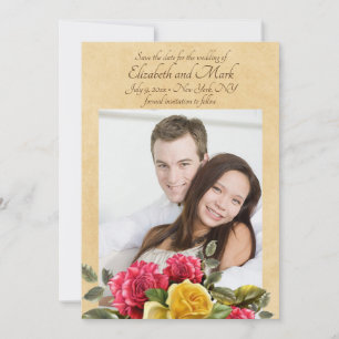 Vintage Red and Yellow Roses Photo Save the Date