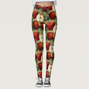 Vintage Red Apple Botanical Gold Alphabet Leggings