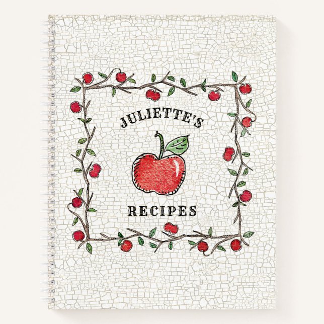 Vintage Red Apple Vine Monogrammed Cookbook Recipe Notebook (Front)