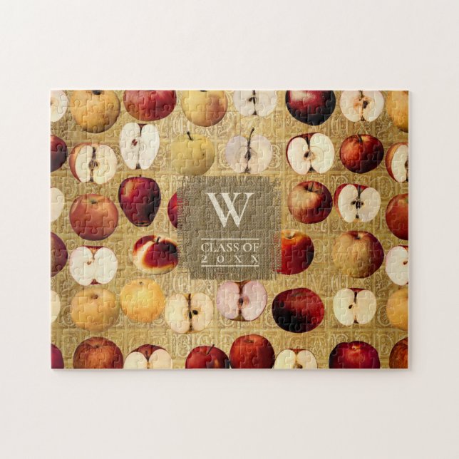 Vintage Red Apples Gold Class Year Jigsaw Puzzle (Horizontal)
