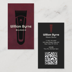 Vintage Red Barber Shop Hairdresser QR code  Business Card