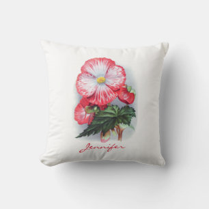 Vintage Red Begonia Floral Coussin