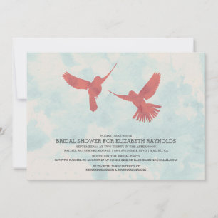 Vintage Red Bird Bridal Shower Invitations