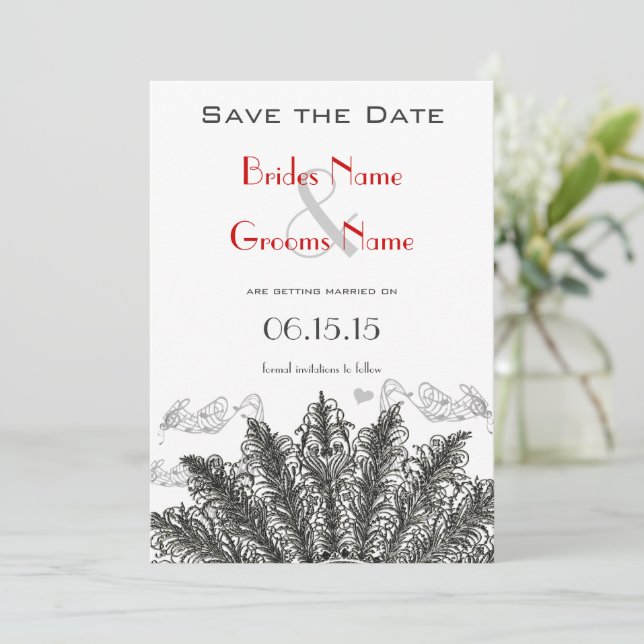 Vintage Red Birds Wedding Save the Date (Standing Front)