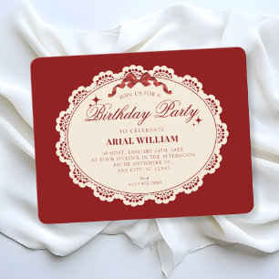 Vintage red birthday invitation