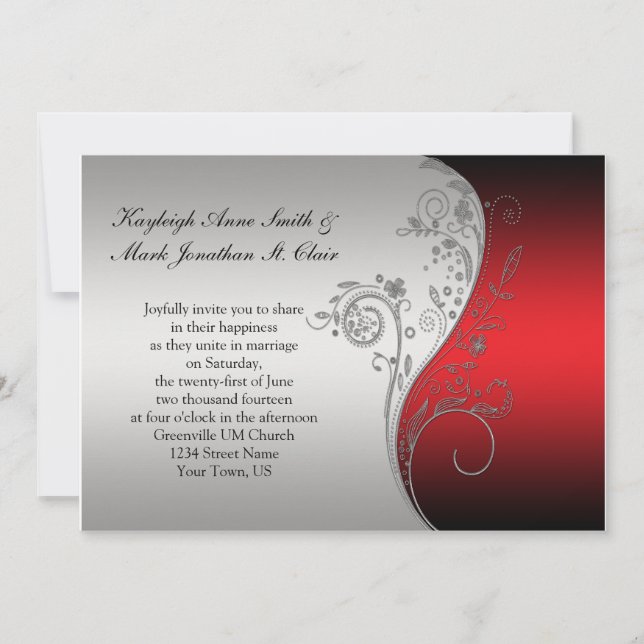 Vintage Red Black and Silver Wedding Invitation (Front)