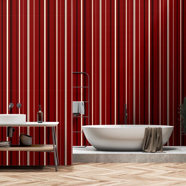 Vintage, red, black and white stripes wallpaper (Bathroom)