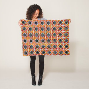 Vintage Red Black Barcelona Tile Geometric Art Fleece Blanket