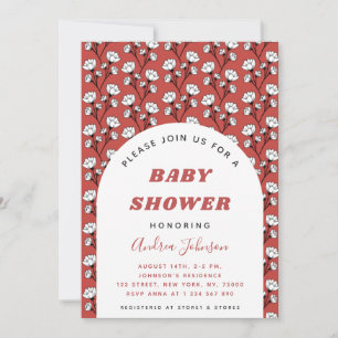 Vintage Red & Black Botanical Floral Baby Shower Invitation