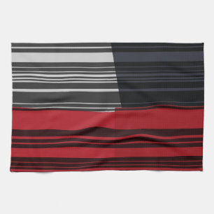 Vintage Red Black Grey Stripes Art Pattern Kitchen Towel