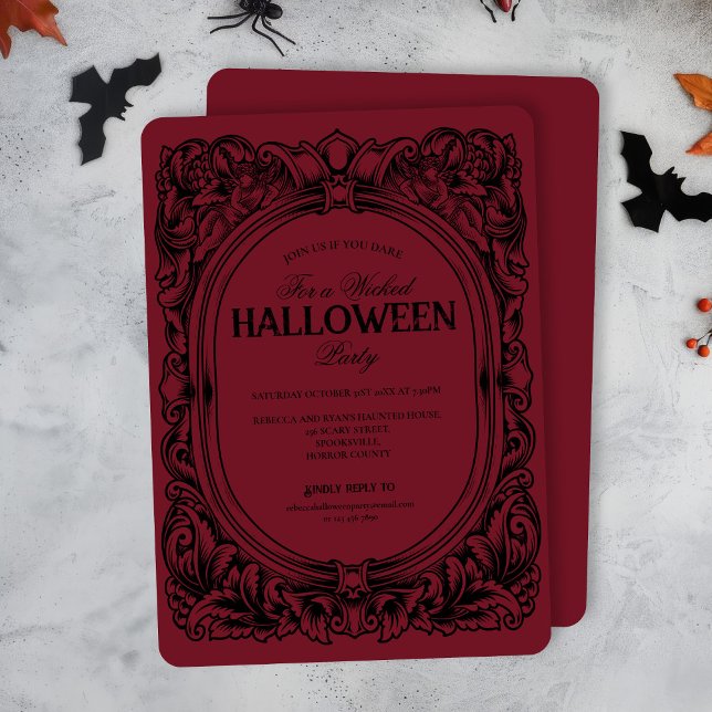 Vintage Red Black Halloween Party Invitation (Creator Uploaded)