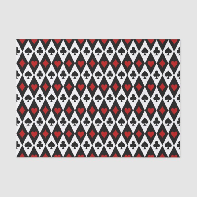 Vintage Red Black Playing Cards Symbols Tissue Paper (Front)