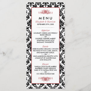 Vintage Red, Black & White Damask Wedding Menu