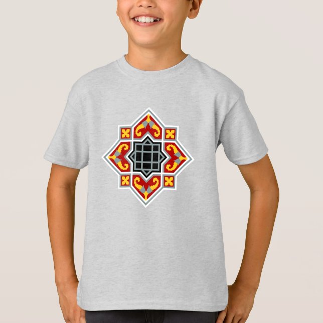 Vintage Red Black Yellow Barcelona Geometric Art T-Shirt (Front)